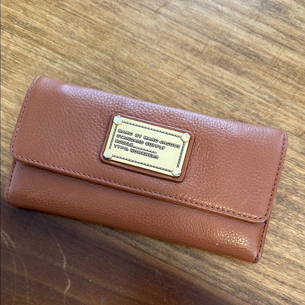 Marc Jacobs Brown Textured Wallet with Gold Accents